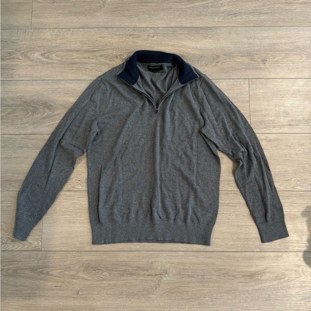 Banana Republic Cotton/Silk/Cashmere Quarter Zip Sweater (Gray) - Medium